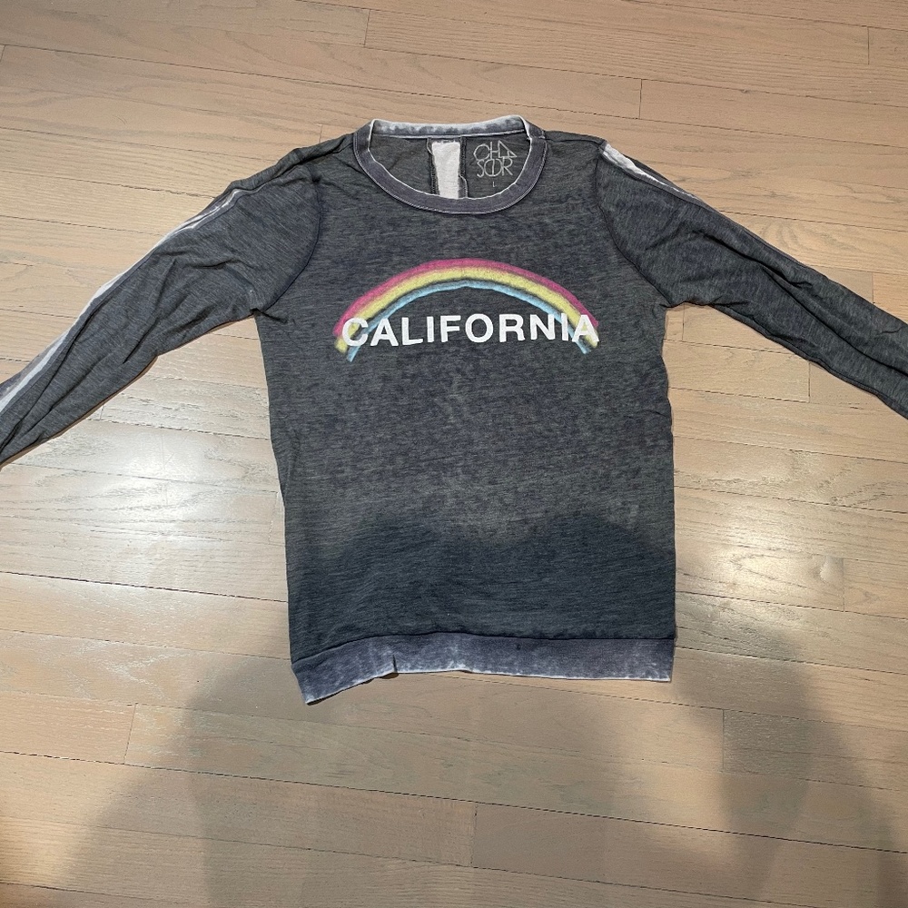 Chaser “California” long sleeve crew neck t shirt with rainbow/size L